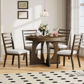 TREXM Round Dining Table for 4 with Chairs Set, Extendable Dining Table Set with 16" Removable Middle Leaf TREXM Round Dining Table for 4 with Chairs Set, Extendable Dining Table Set with 16" Removable Middle Leaf