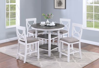 Counter Height Dining Table w Storage Shelve 4x Chairs Padded Seat Unique Design Back 5pc Dining Set White Color Counter Height Dining Table w Storage Shelve 4x Chairs Padded Seat Unique Design Back 5pc Dining Set White Color